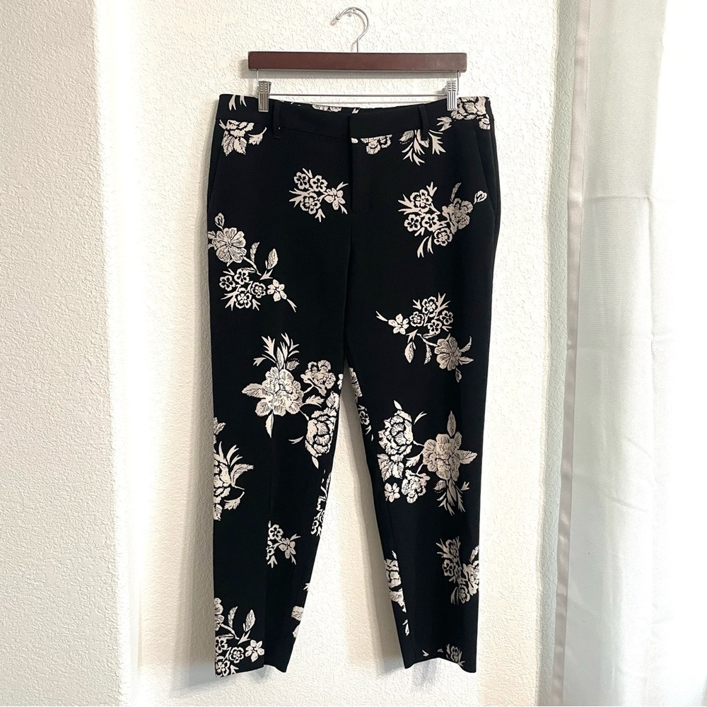 Old Navy Womens Pants Black White Floral Harper Fit Mid Rise Size 14 Tall